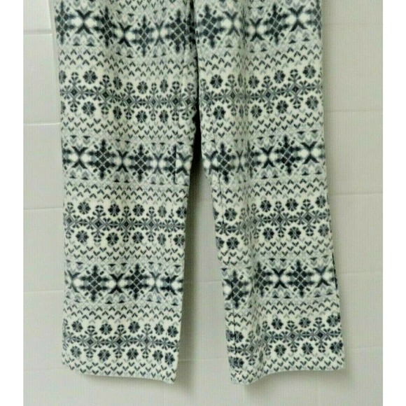 Denim & Co. Small Printed Fleece Drawstring Pants Snowflake Natural White Gray S - Picture 4 of 8